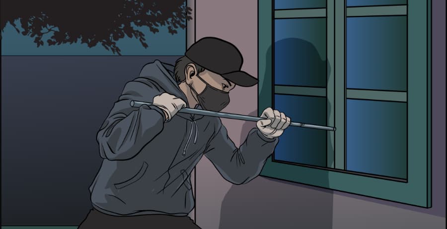 Illustration of burglar forcing entry through a window in Cincinnati